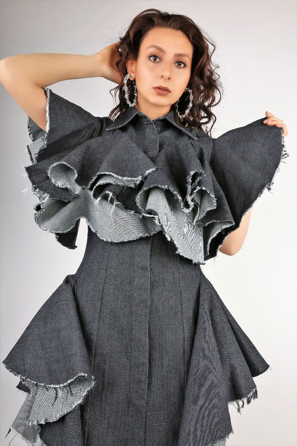 Geza black denim dress