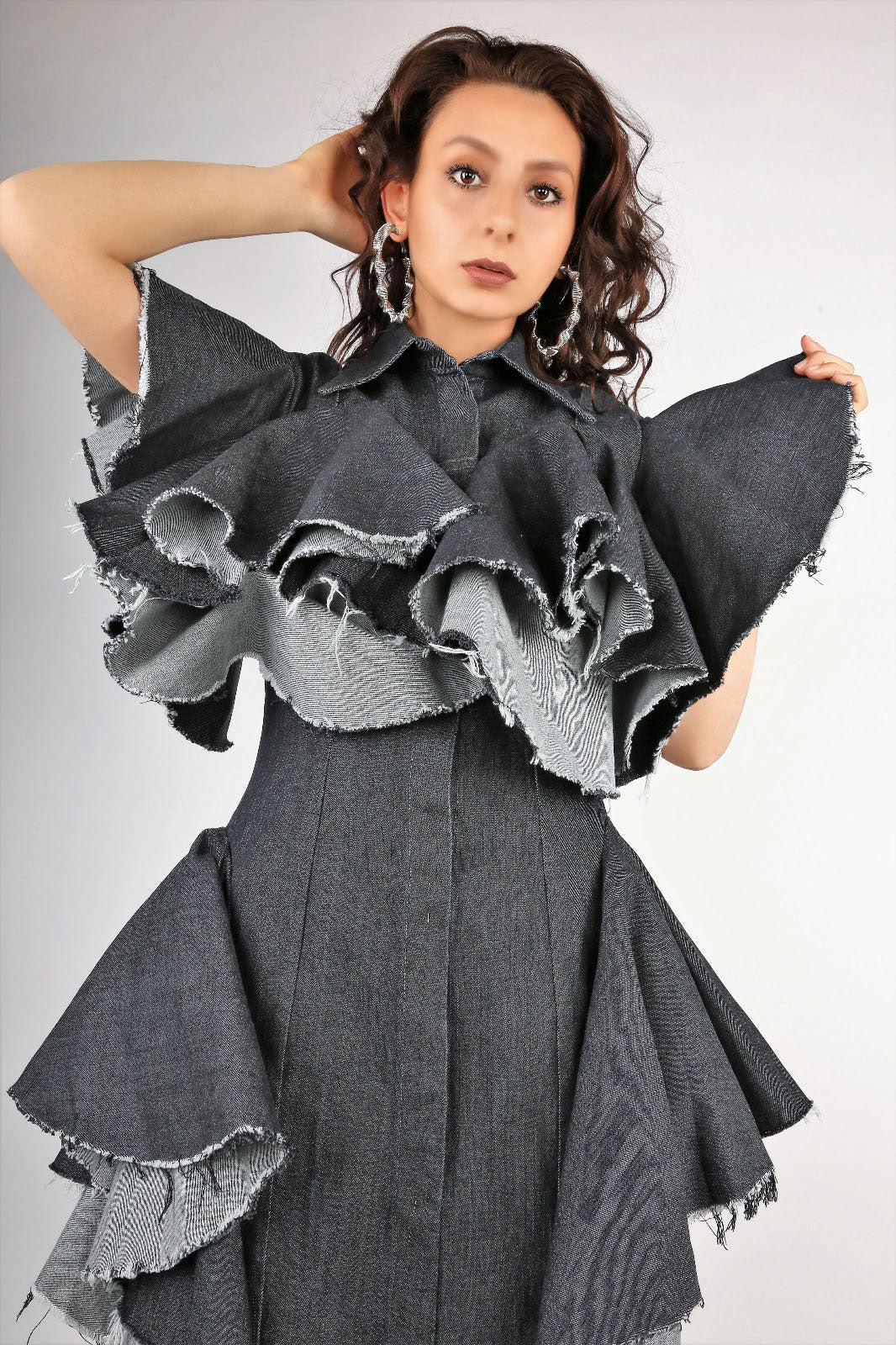Geza black denim dress